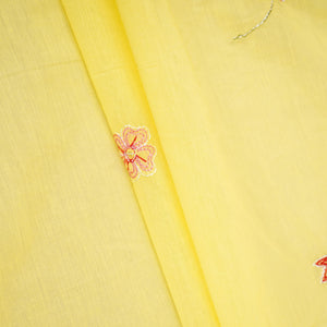 Lemon Yellow floral embroidery Mul Chanderi Fabric DC-29683 - TradeUNO