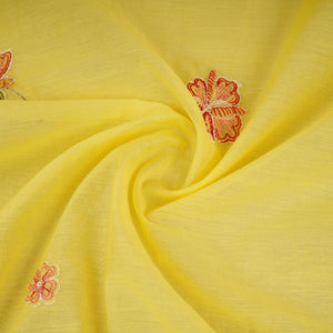 Lemon Yellow floral embroidery Mul Chanderi Fabric DC-29683 - TradeUNO