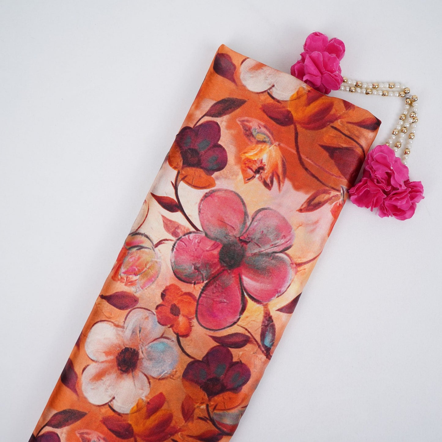 Orange floral print Bemberg Modal Silk Fabric KTP-31412