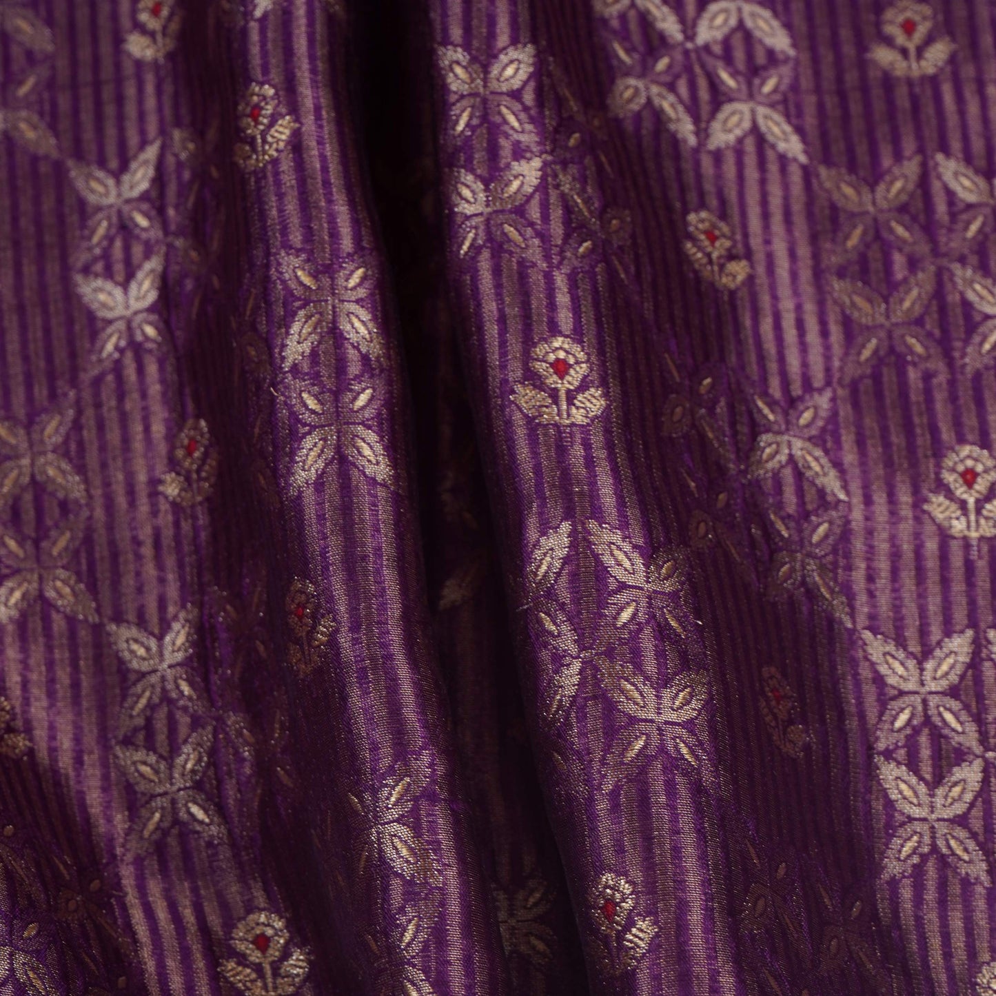 Purple Jaal Dupion Silk Tissue Fabric YHF-32859