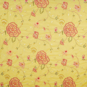 Lemon Yellow Aari embroidery Mul Chanderi Fabric DC-29682 - TradeUNO