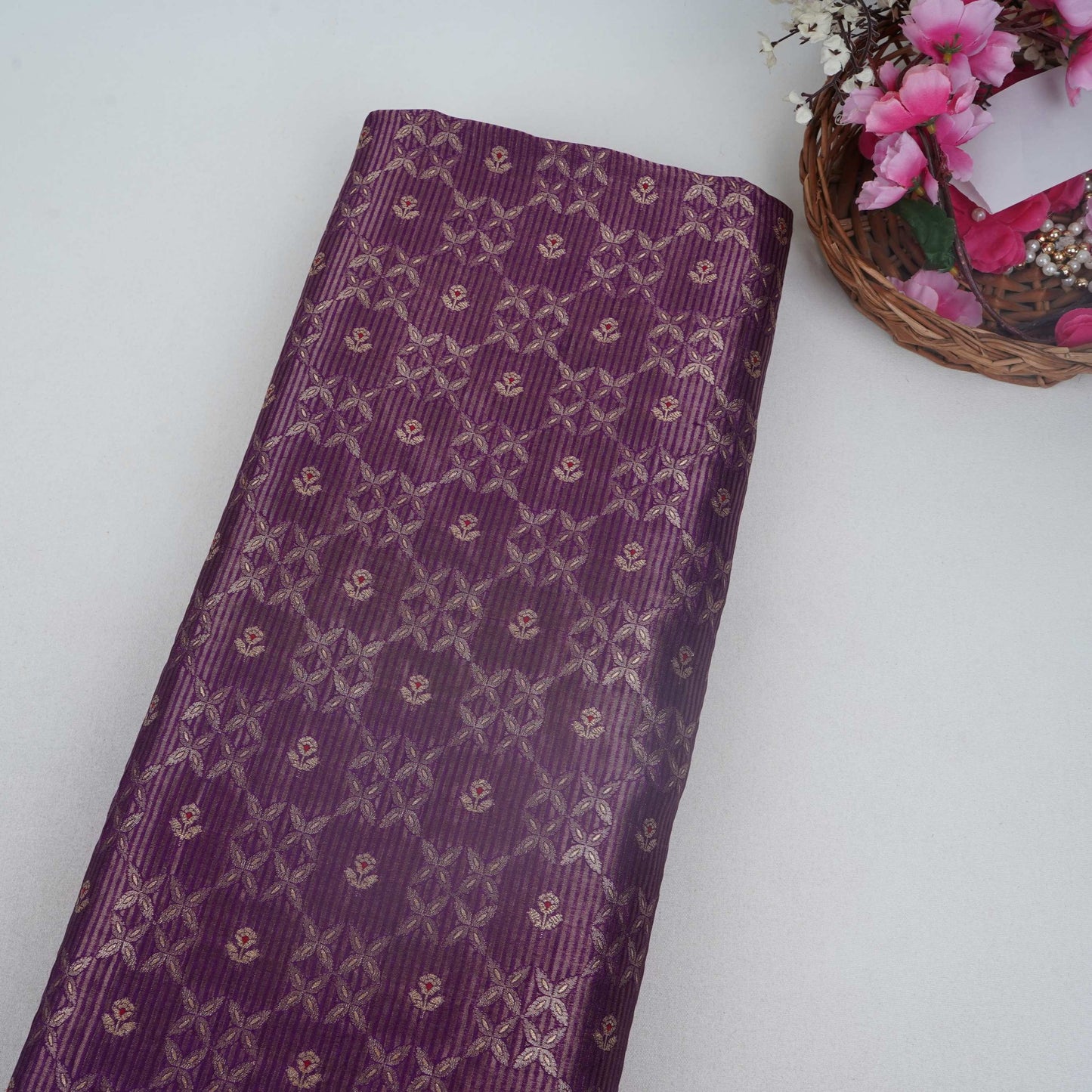 Purple Jaal Dupion Silk Tissue Fabric YHF-32859