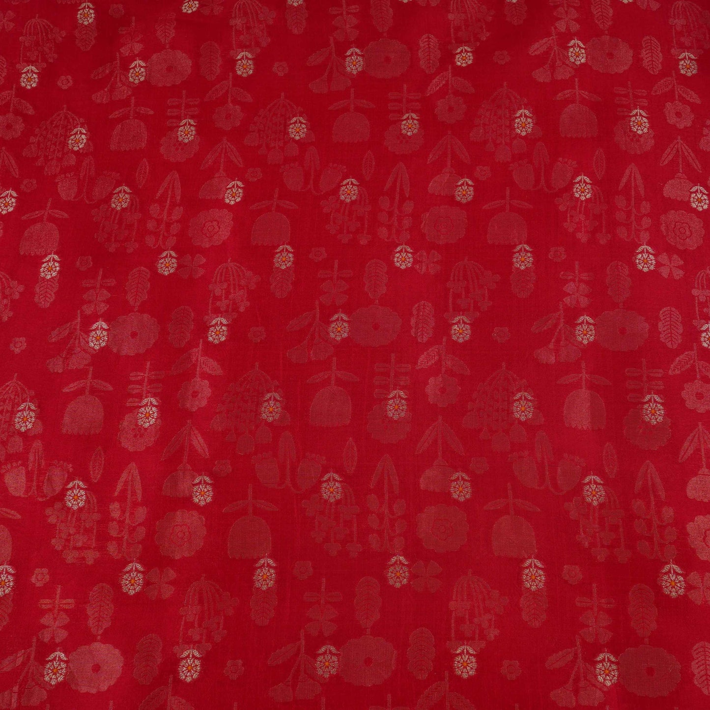 Red Floral Zari Boota Dupion Silk Tissue Fabric YHF-32855
