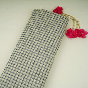Blue with Cream Check Linen Denim Fabric RS-31217 - TradeUNO