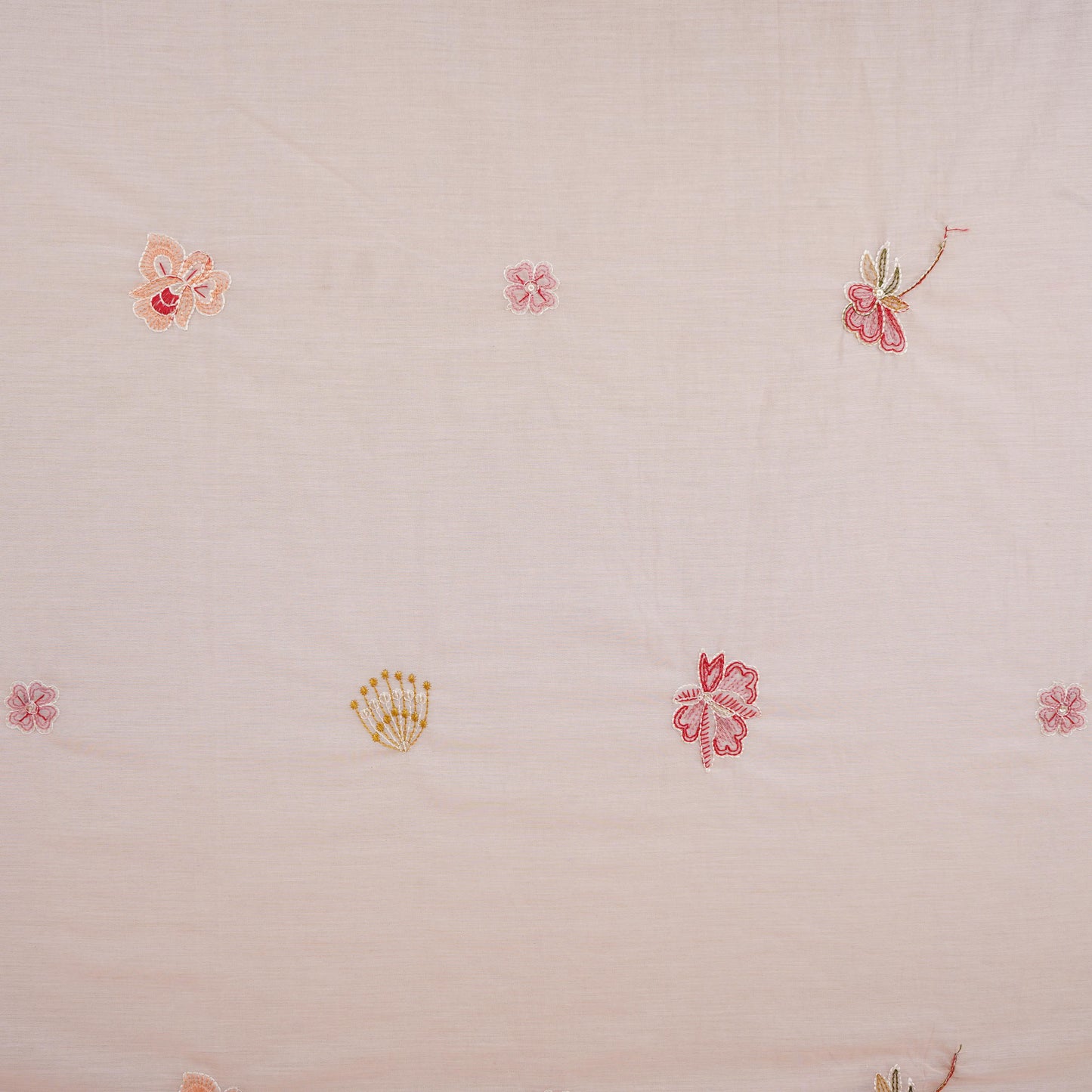 Baby Pink floral embroidery Mul Chanderi Fabric DC-29685