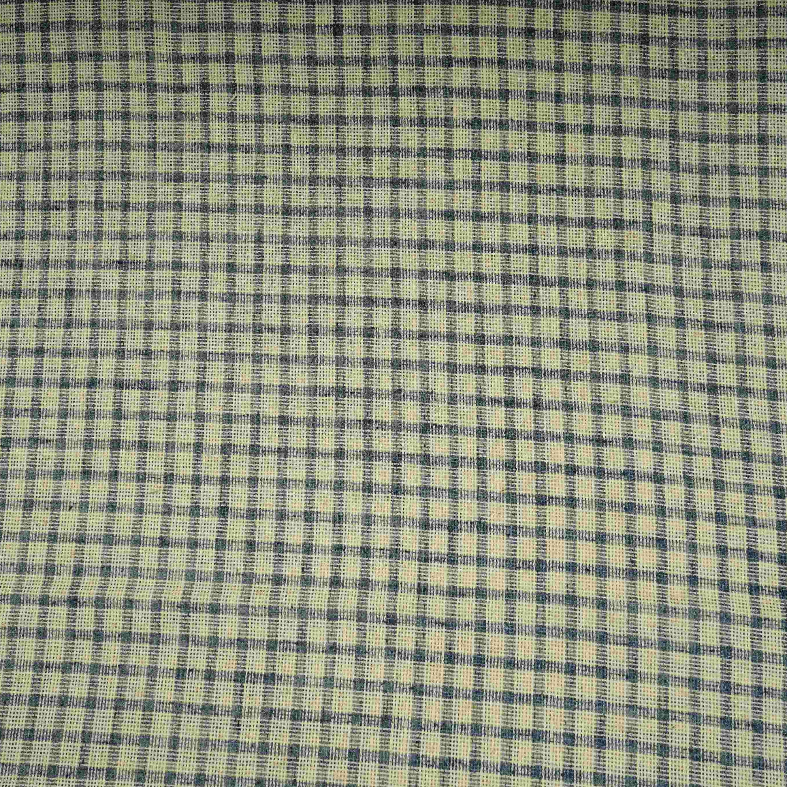 Blue with Cream Check Linen Denim Fabric RS-31217 - TradeUNO
