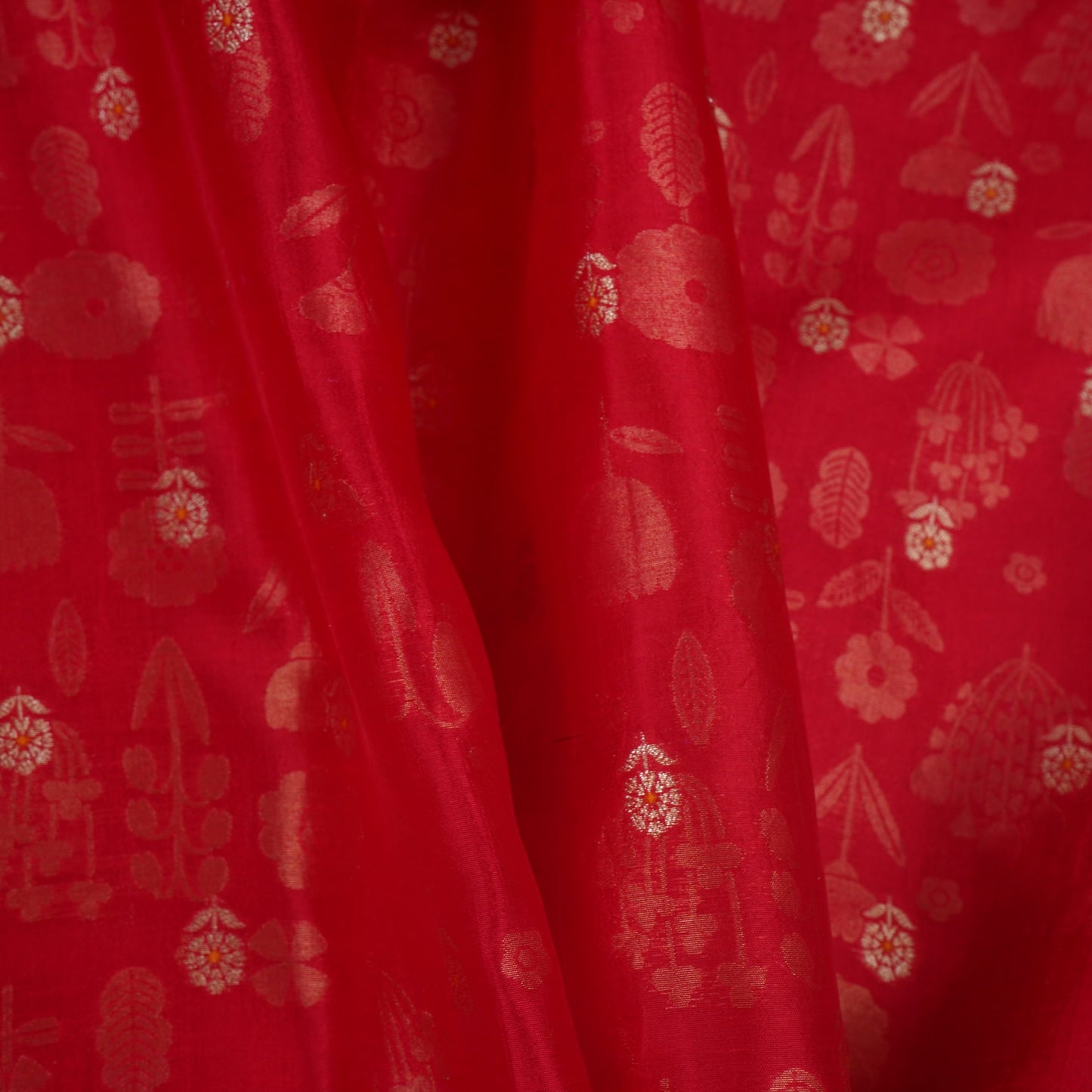 Red Floral Zari Boota Dupion Silk Tissue Fabric YHF-32855
