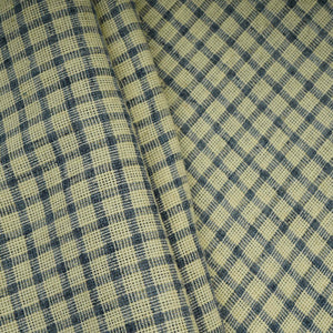 Blue with Cream Check Linen Denim Fabric RS-31217 - TradeUNO