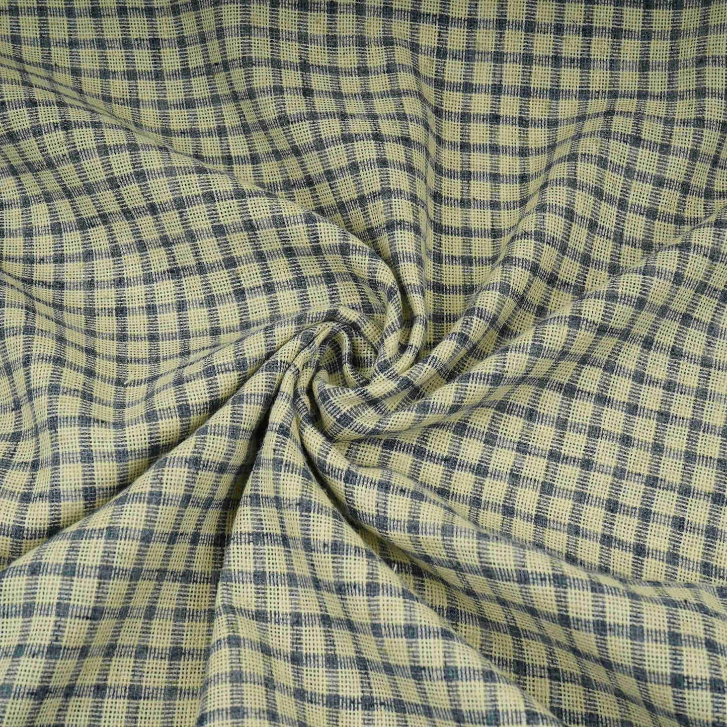 Blue with Cream Check Linen Denim Fabric RS-31217