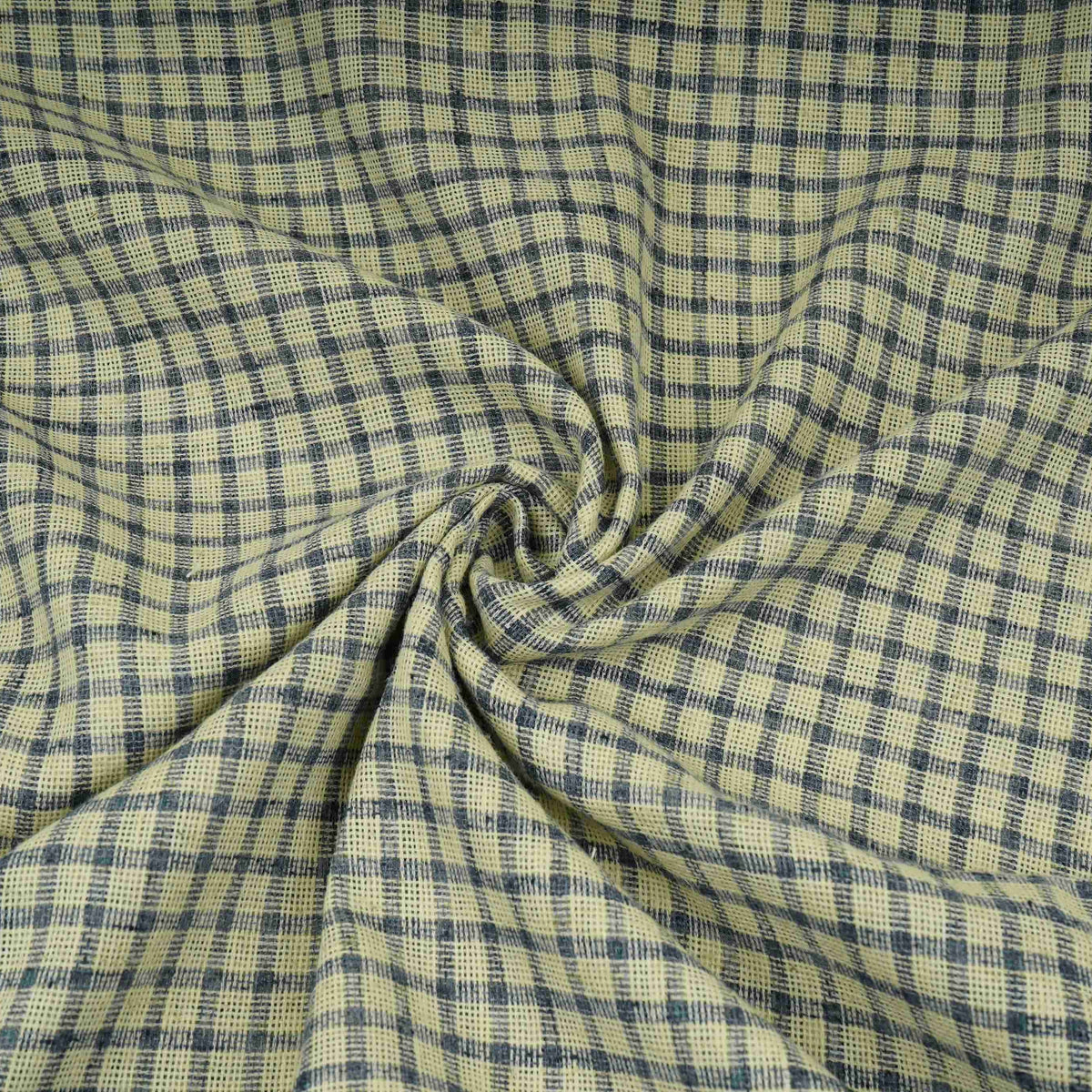 Blue with Cream Check Linen Denim Fabric RS-31217 - TradeUNO