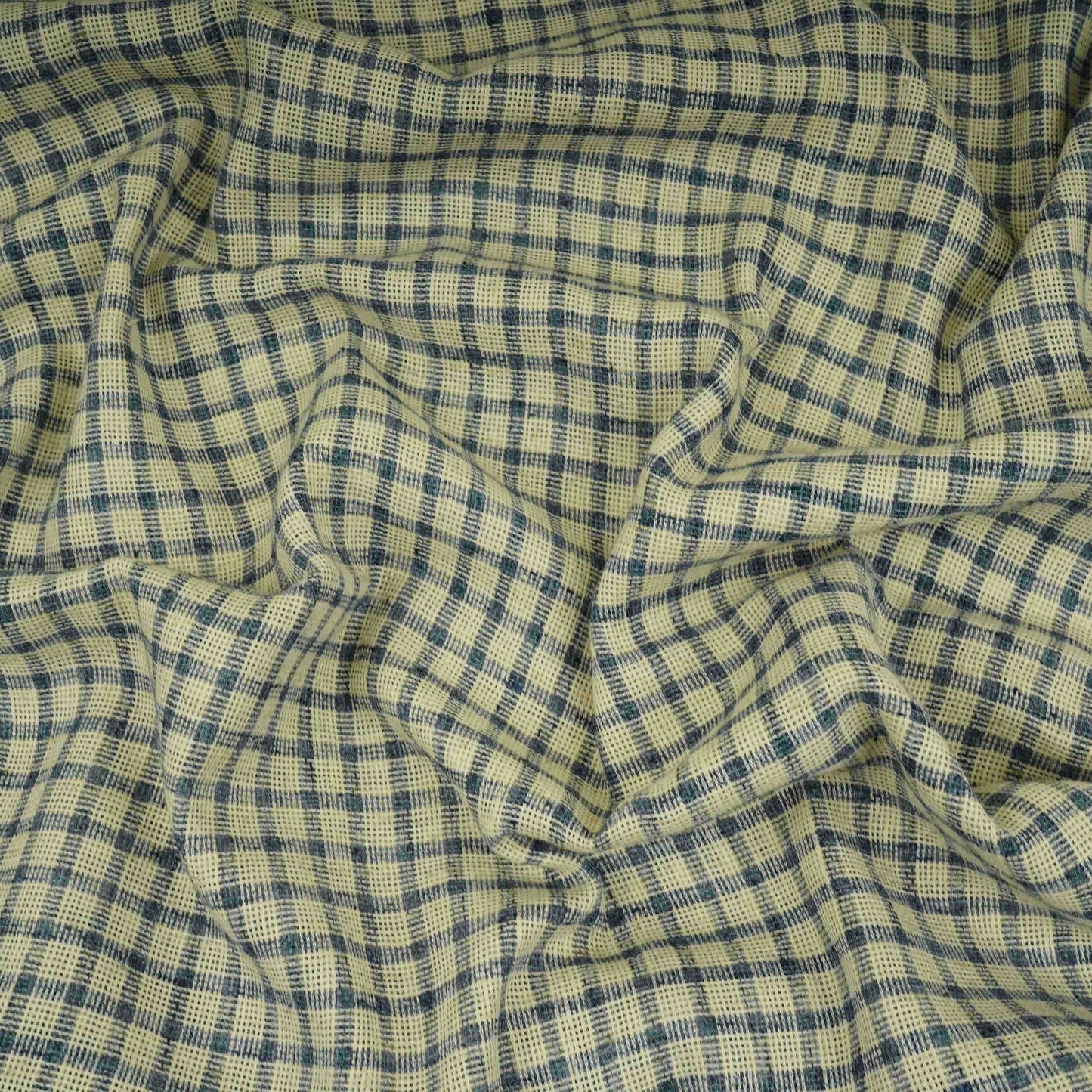 Blue with Cream Check Linen Denim Fabric RS-31217
