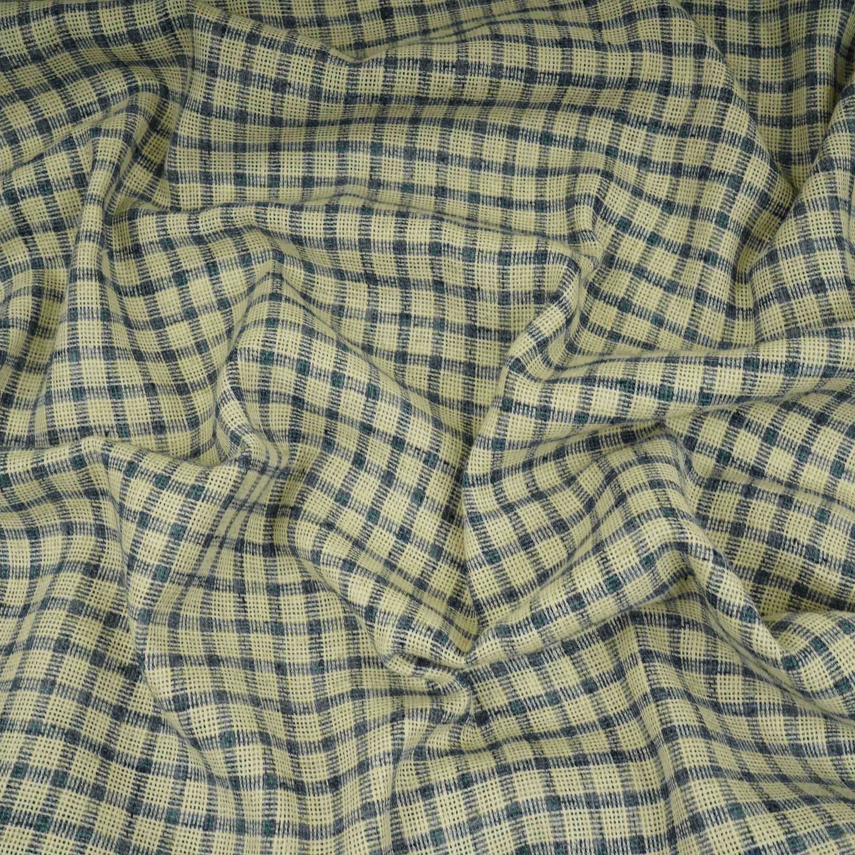 Blue with Cream Check Linen Denim Fabric RS-31217 - TradeUNO
