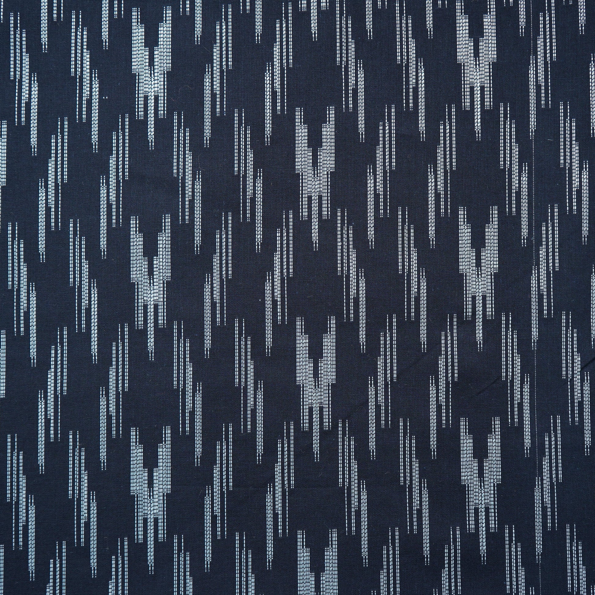 Dark Blue & White Ikkat Print Cotton Fabric