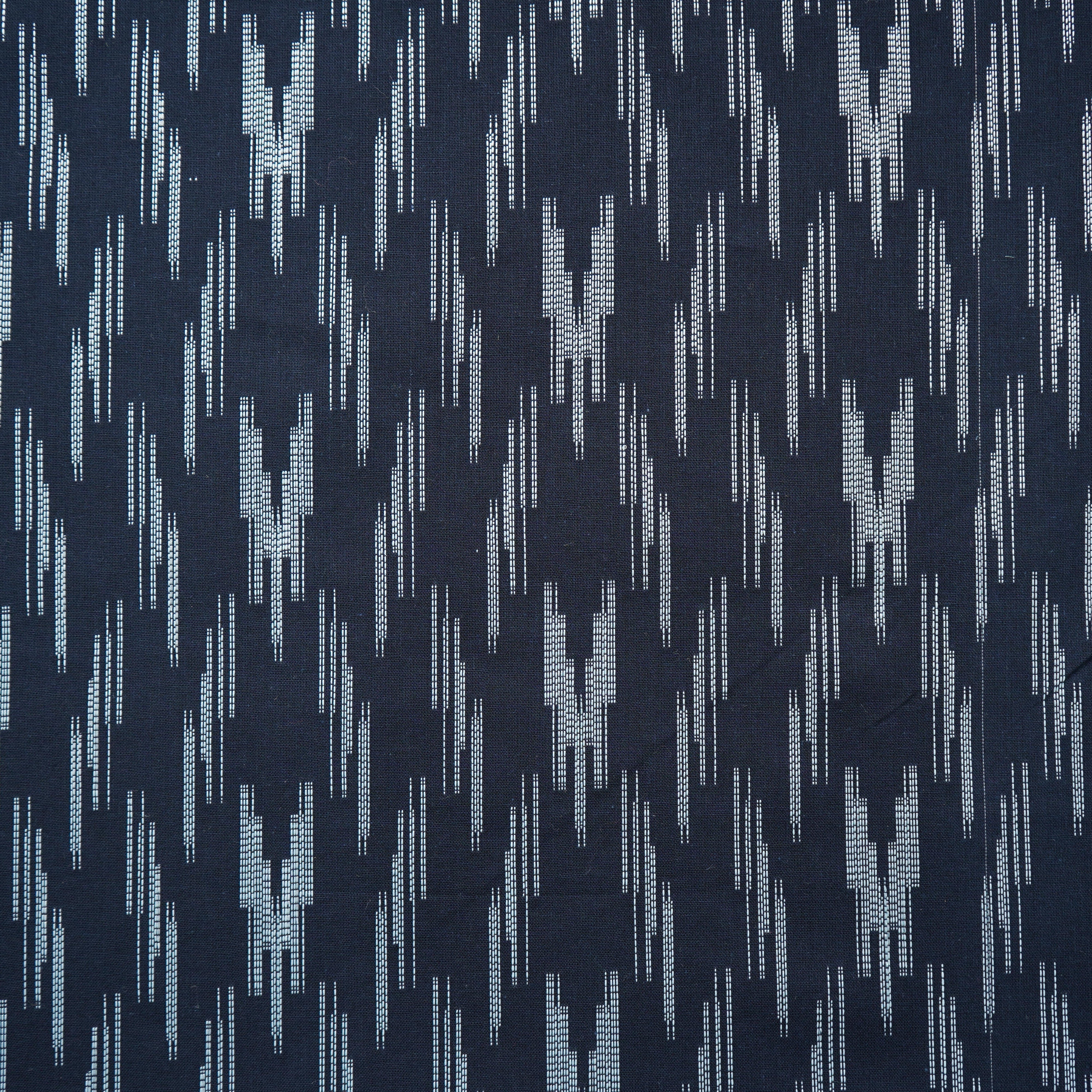 Dark Blue & White Ikkat Print Cotton Fabric