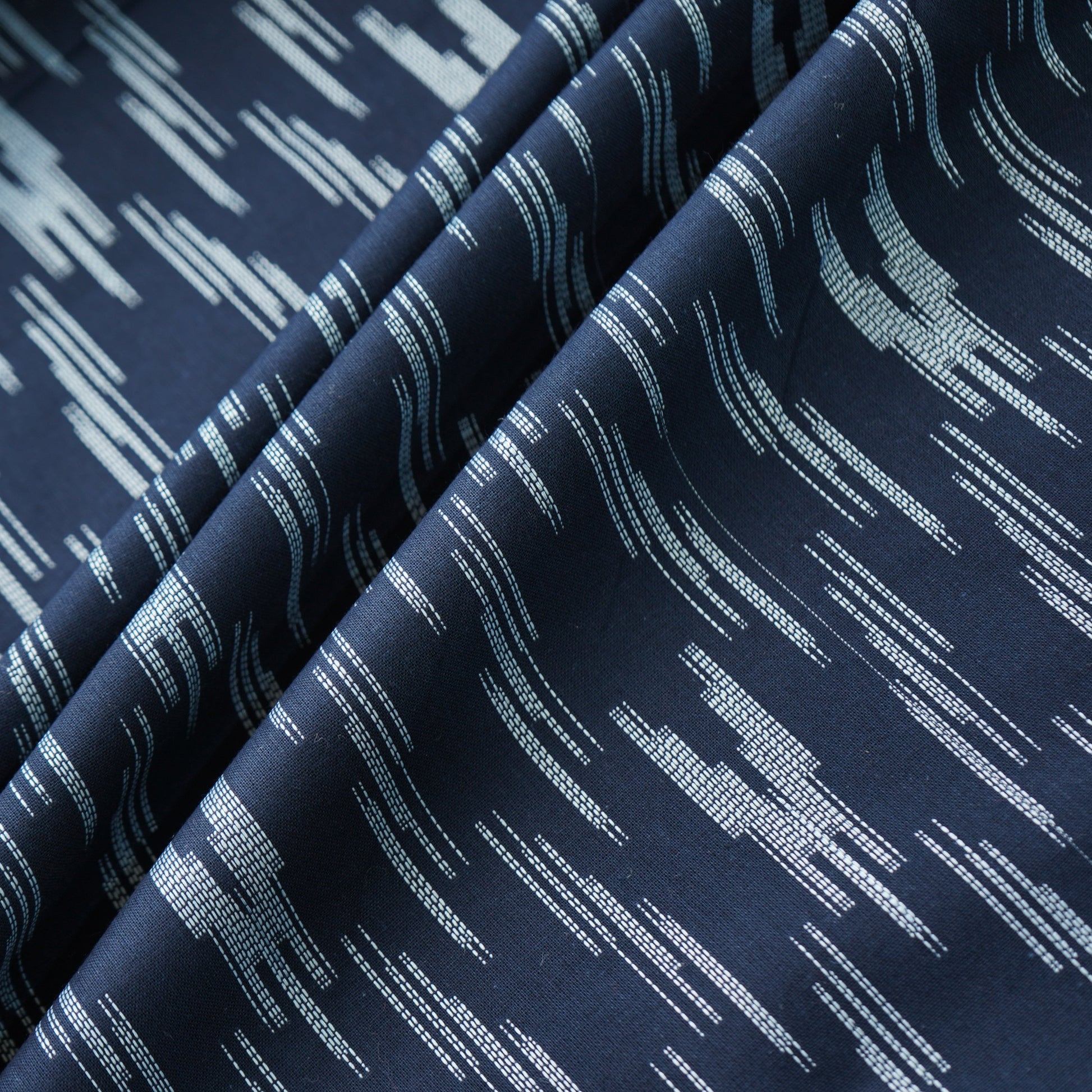 Dark Blue & White Ikkat Print Cotton Fabric