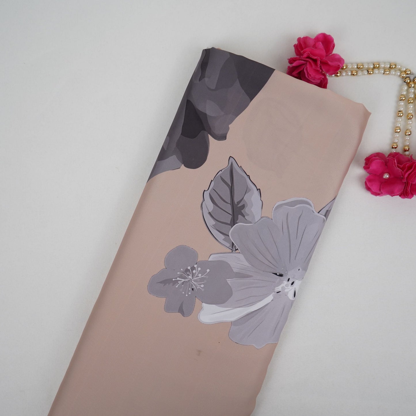 Beige floral print Modal Silk Fabric MTF-31489