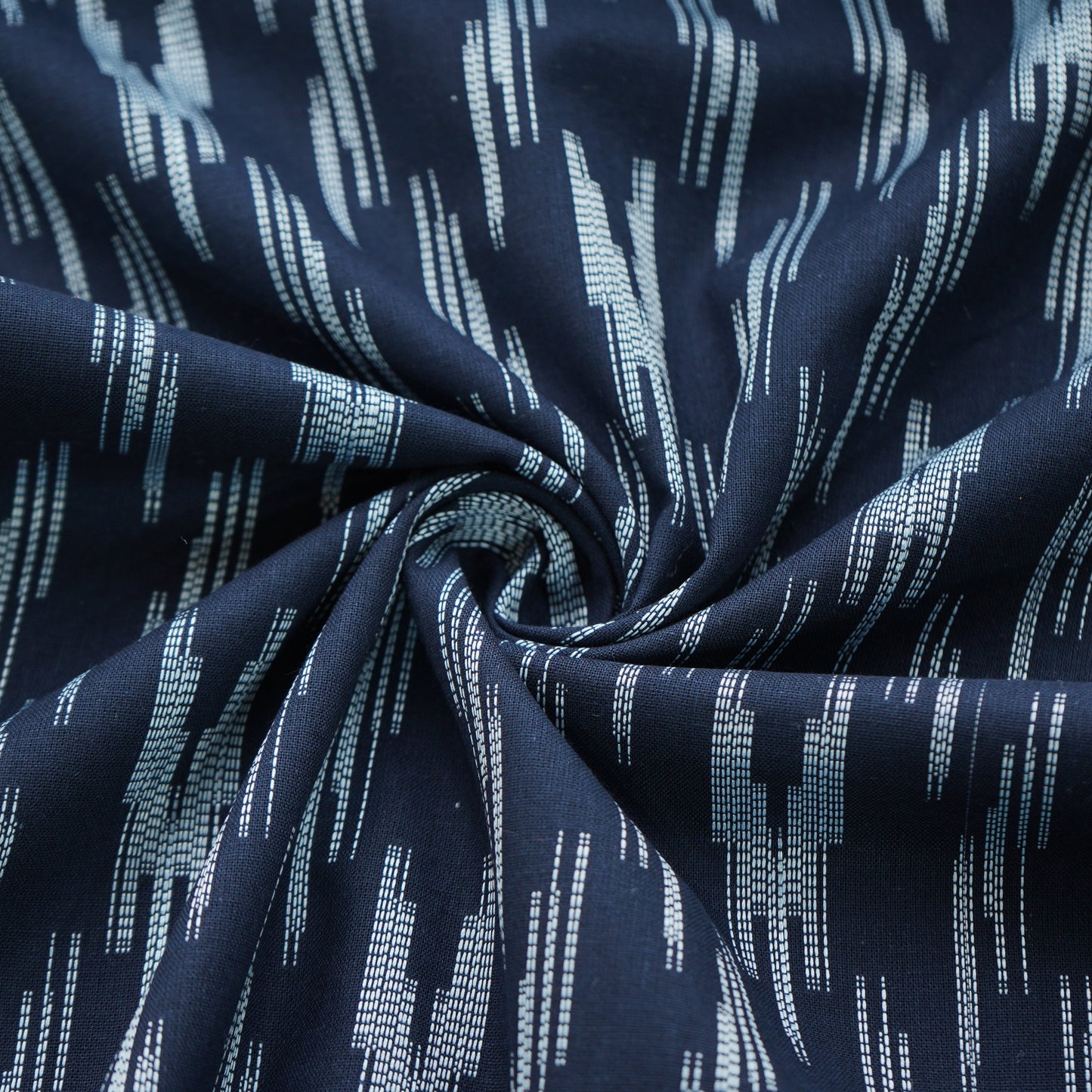 Dark Blue & White Ikkat Print Cotton Fabric