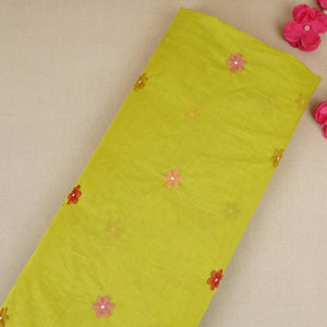 Parrot floral embroidery motif Mul Chanderi Fabric DC-29677 - TradeUNO