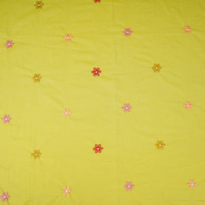 Parrot floral embroidery motif Mul Chanderi Fabric DC-29677 - TradeUNO