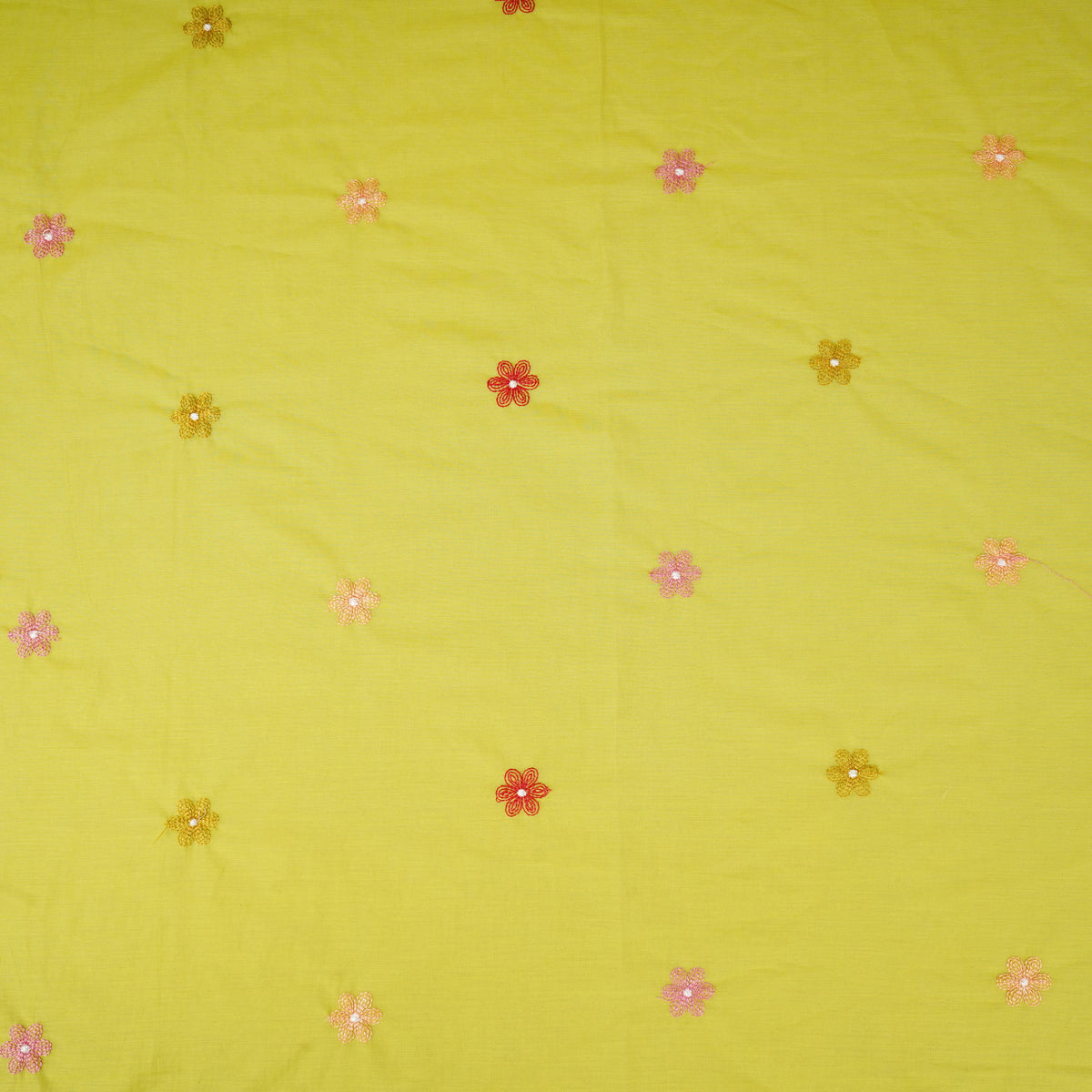 Parrot floral embroidery motif Mul Chanderi Fabric DC-29677 - TradeUNO