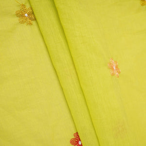 Parrot floral embroidery motif Mul Chanderi Fabric DC-29677 - TradeUNO