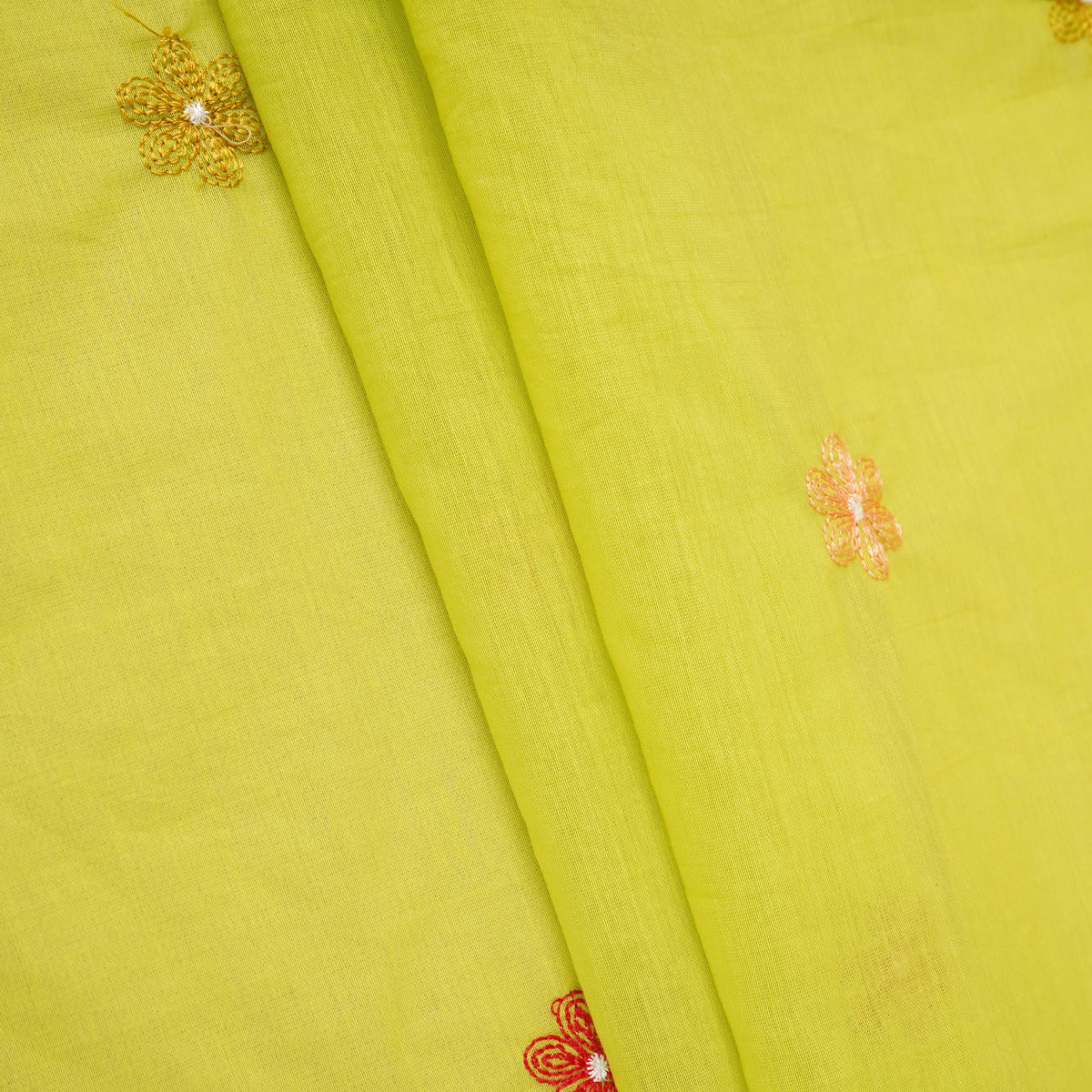 Parrot floral embroidery motif Mul Chanderi Fabric DC-29677 - TradeUNO
