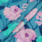 Teal Blue floral print Bemberg Modal Silk Fabric KTP-31408