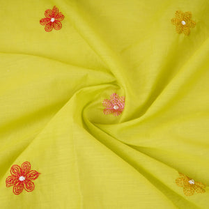 Parrot floral embroidery motif Mul Chanderi Fabric DC-29677 - TradeUNO