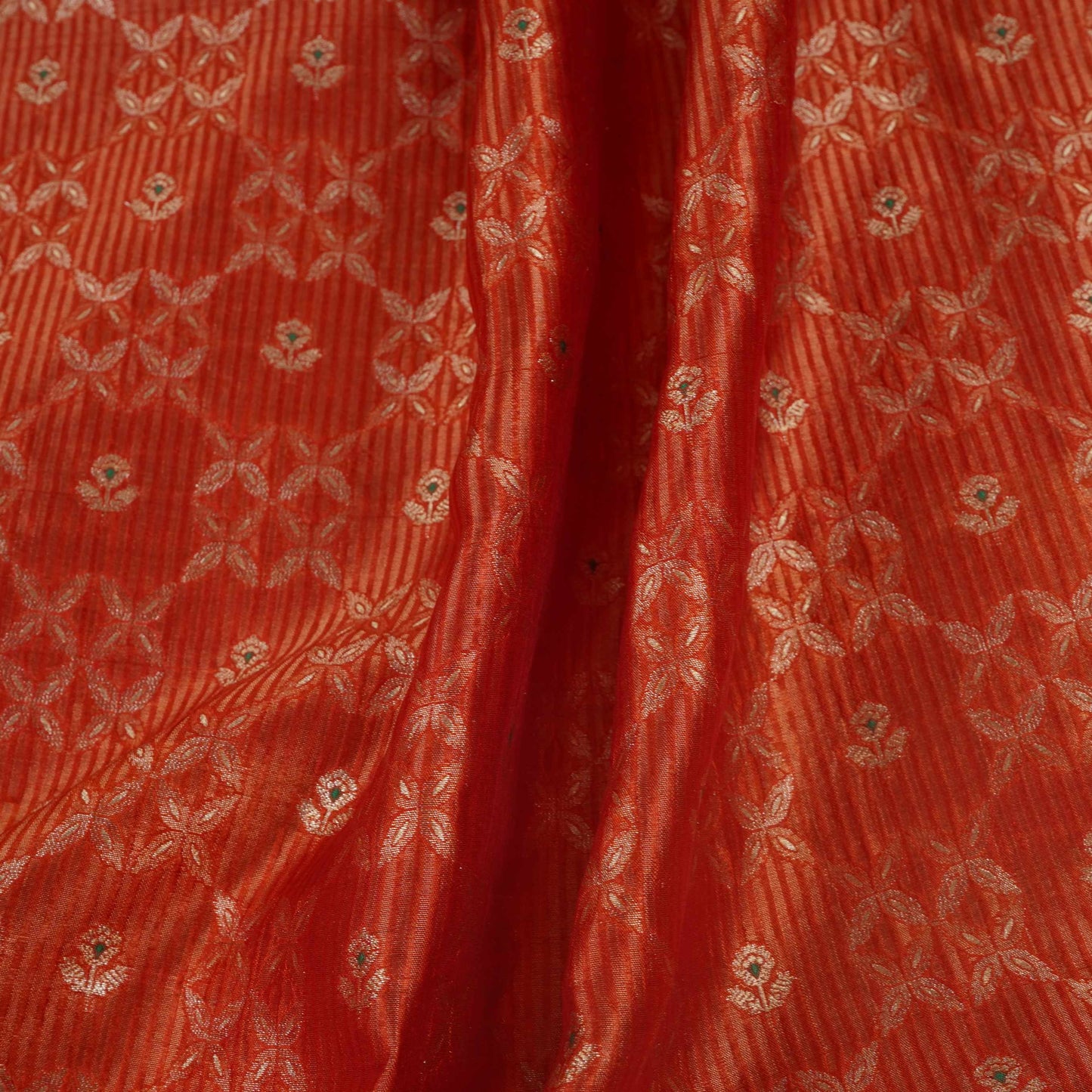 Orange Jaal Dupion Silk Tissue Fabric YHF-32857