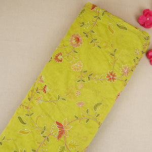 Parrot Green Mughal embroidery Mul Chanderi Fabric DC-29676 - TradeUNO