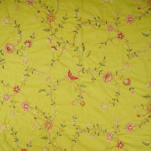 Parrot Green Mughal embroidery Mul Chanderi Fabric DC-29676 - TradeUNO