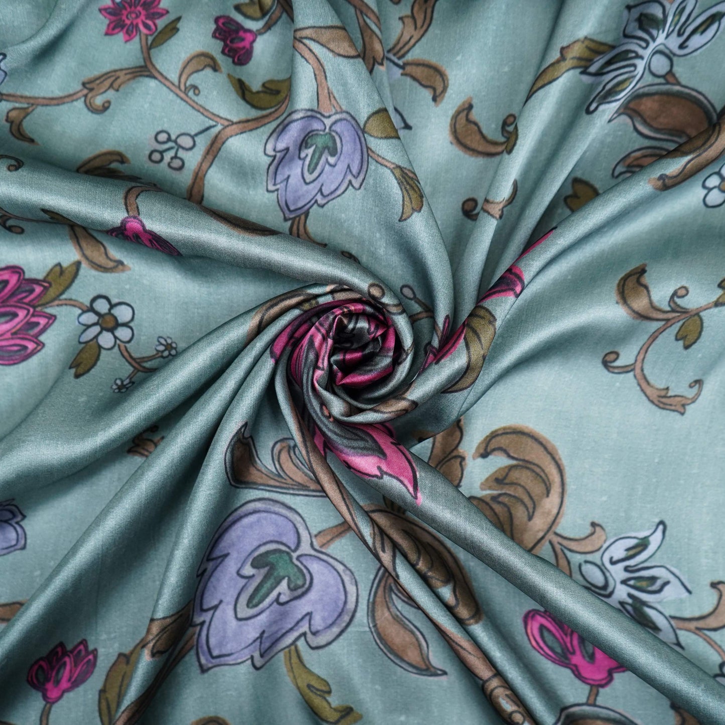 Sage Green floral print Bemberg Modal Silk Fabric KTP-31431