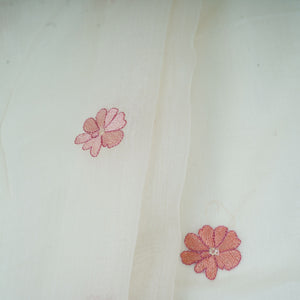 Off White Floral Embroidery Pure Banaras Mul Chanderi Fabric SGS-30703 - TradeUNO