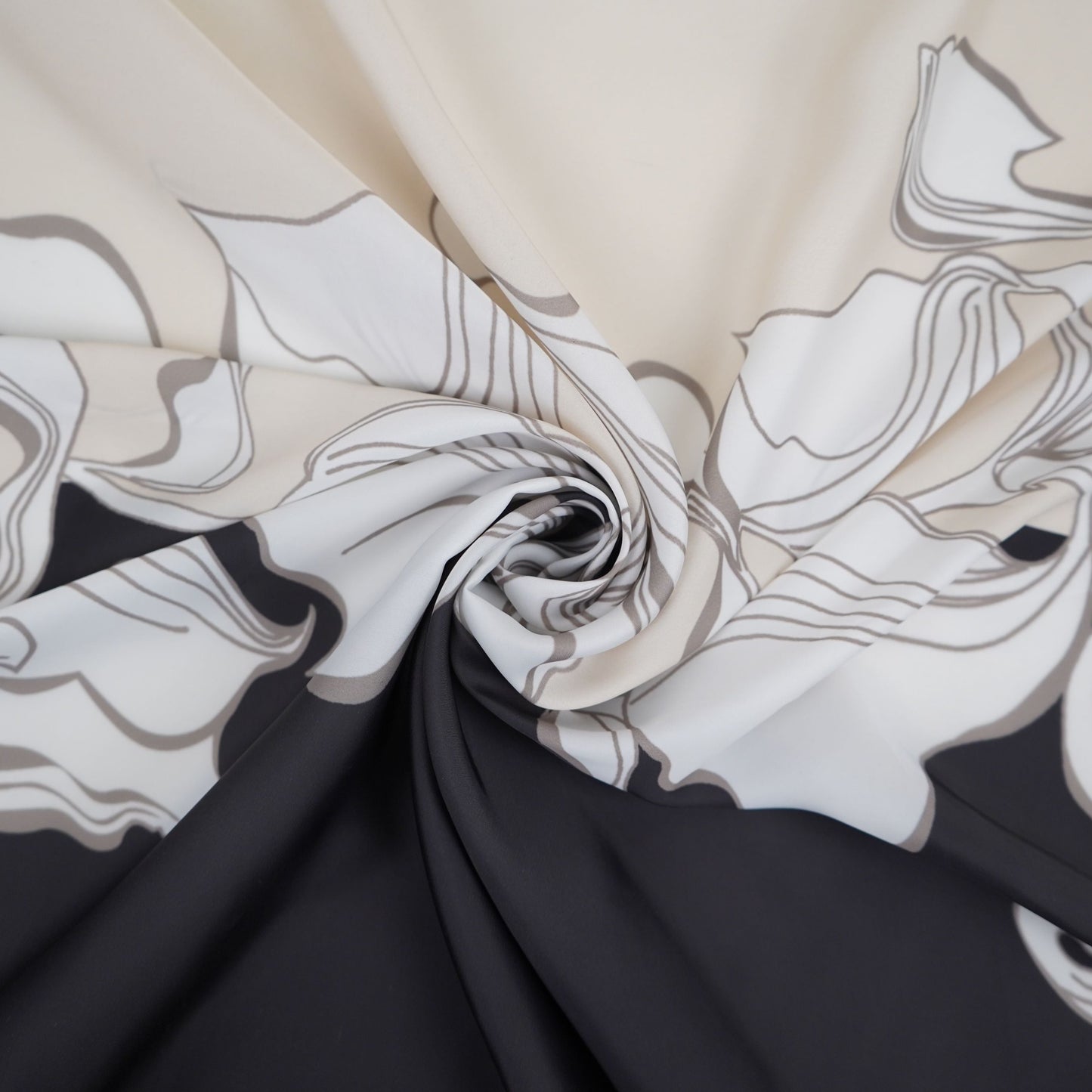 Black with Cream floral print Modal Silk Fabric MTF-31496
