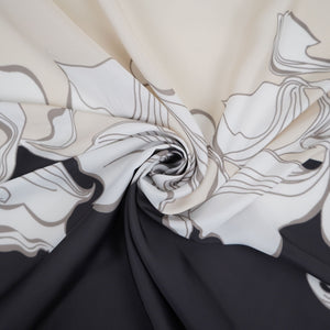 Black with Cream floral print Modal Silk Fabric MTF-31496 - TradeUNO