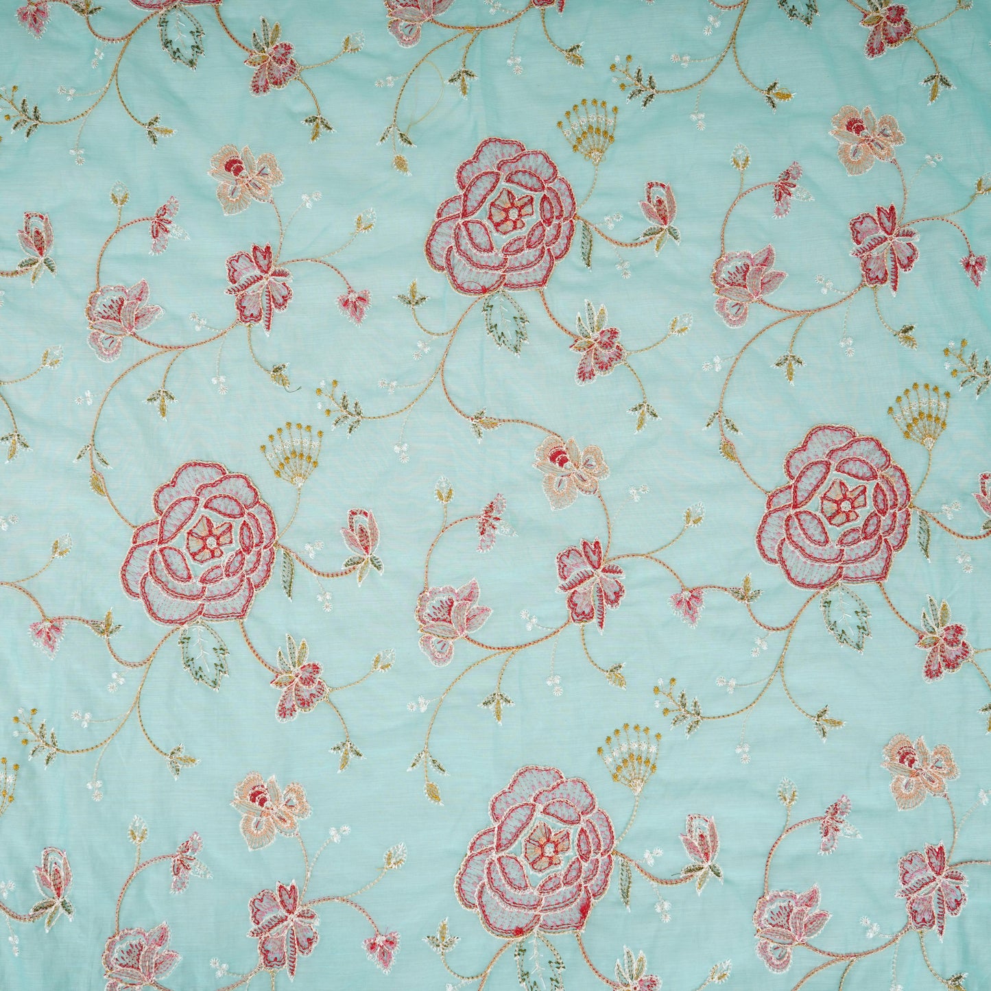 Sky Blue Aari embroidery Mul Chanderi Fabric DC-29680
