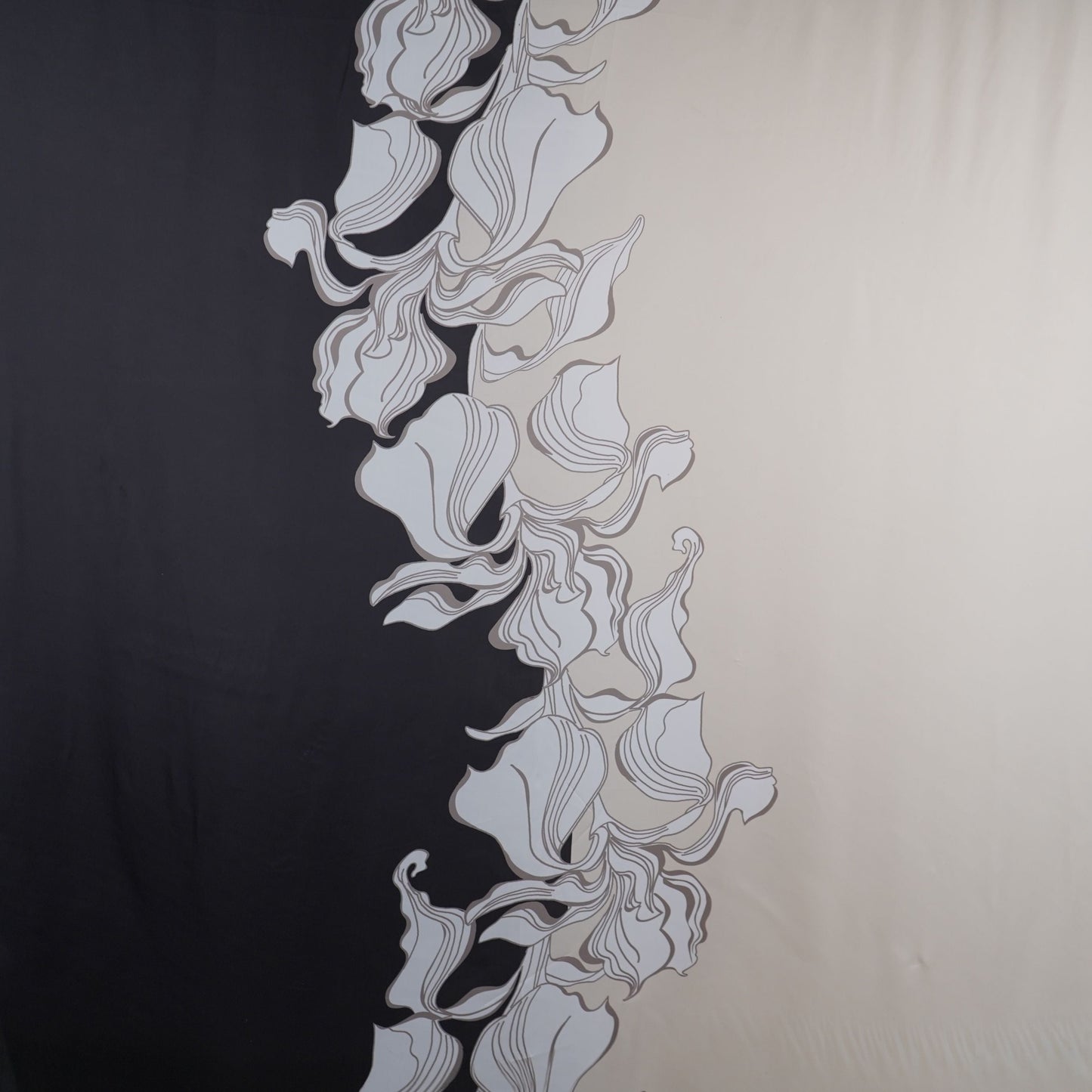 Black with Cream floral print Modal Silk Fabric MTF-31496