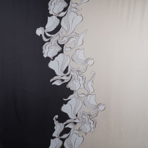 Black with Cream floral print Modal Silk Fabric MTF-31496 - TradeUNO