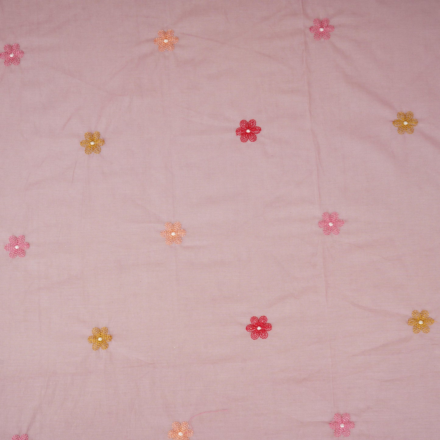 Lilac floral embroidery motif Mul Chanderi Fabric DC-29679