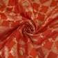 Rust Orange Floral Jaal Dupion Silk Tissue Fabric YHF-32828
