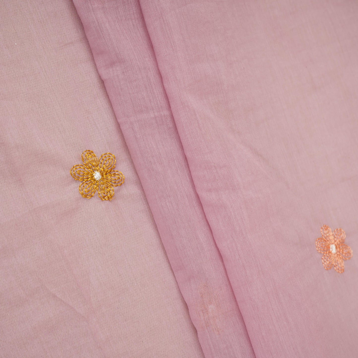 Lilac floral embroidery motif Mul Chanderi Fabric DC-29679