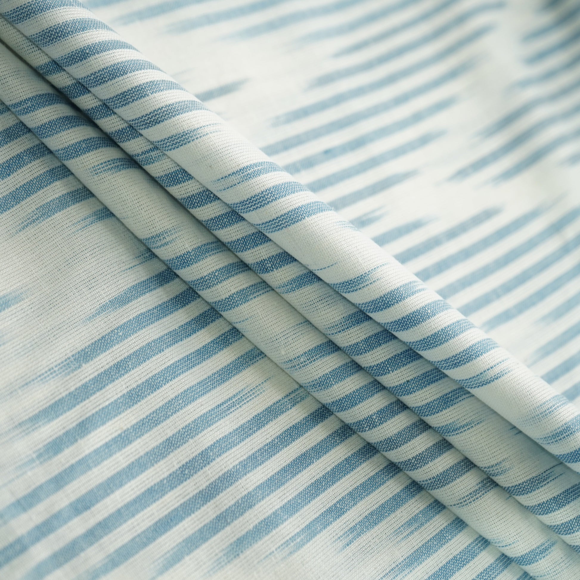 White & Blue Stripes Print Cotton Fabric 11289