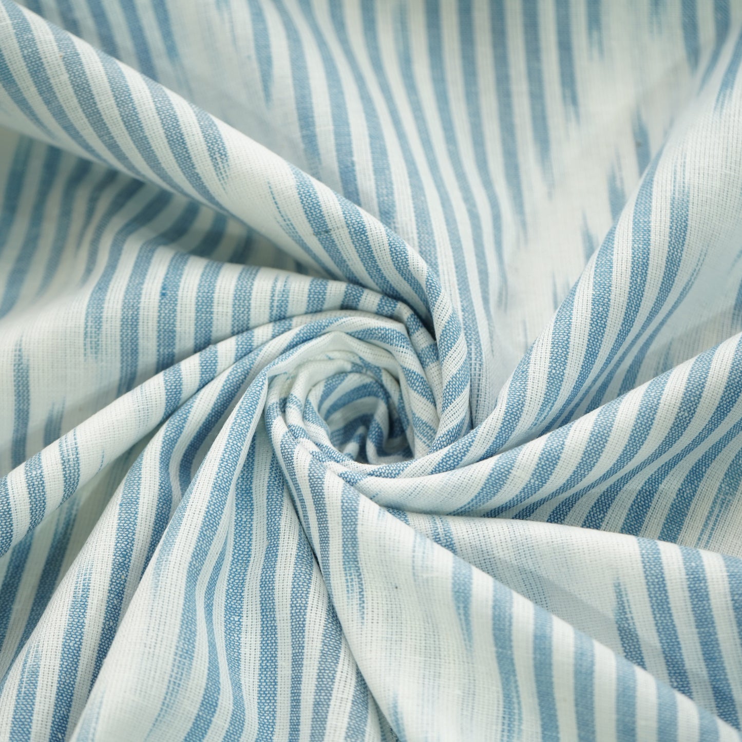 White & Blue Stripes Print Cotton Fabric 11289