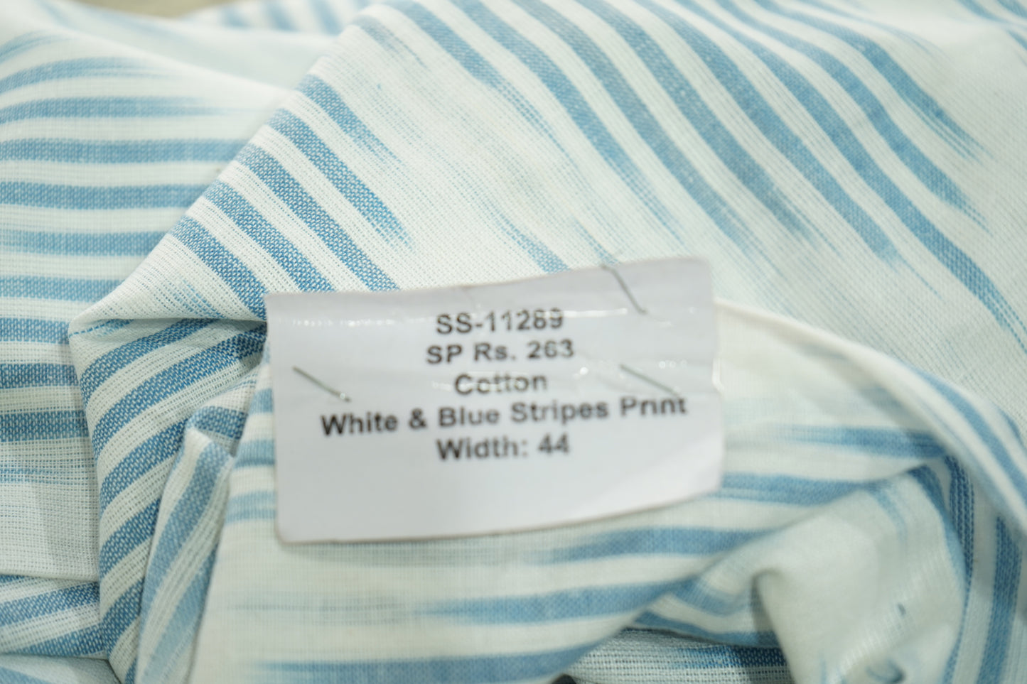 White & Blue Stripes Print Cotton Fabric 11289