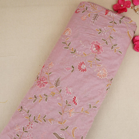 Lilac Mughal embroidery Mul Chanderi Fabric DC-29678