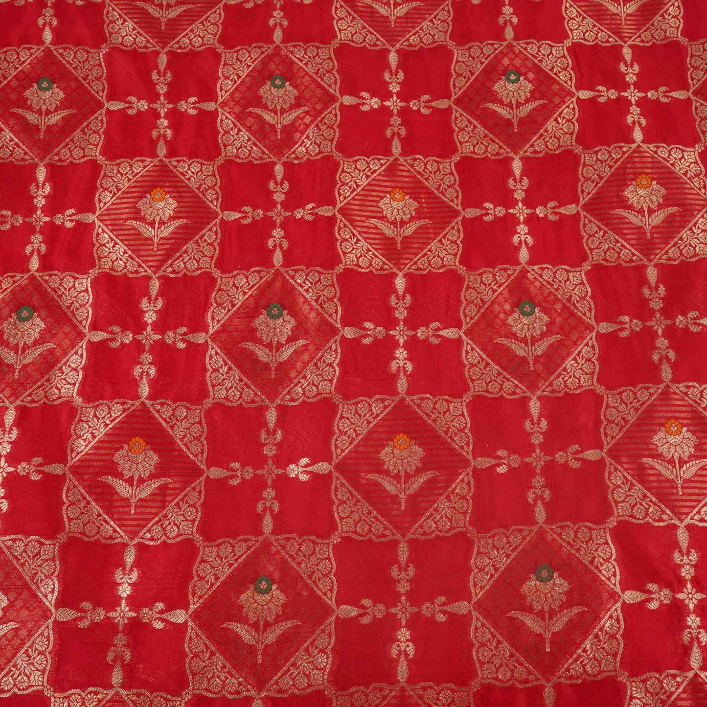 Red Floral Jaal Dupion Silk Tissue Fabric YHF-32826
