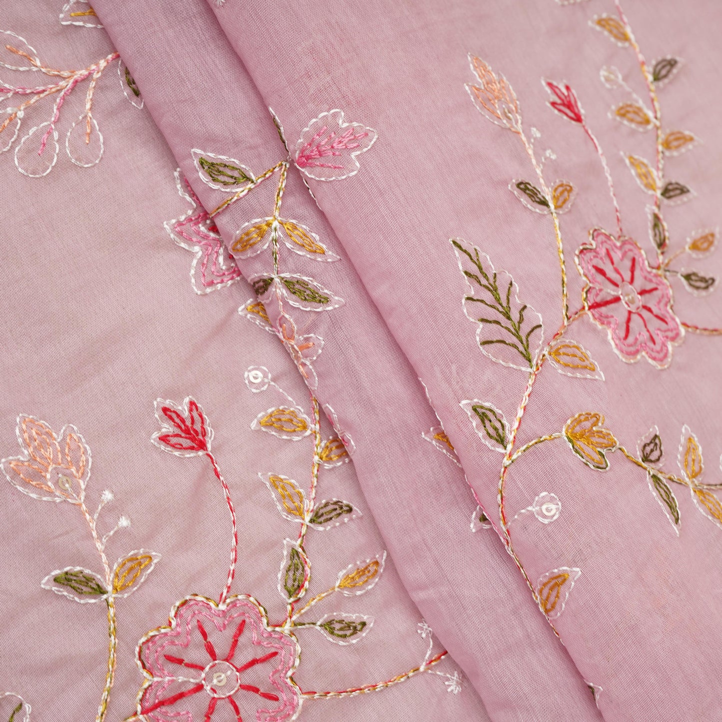 Lilac Mughal embroidery Mul Chanderi Fabric DC-29678