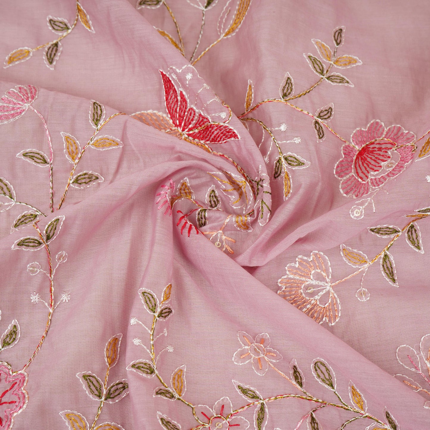 Lilac Mughal embroidery Mul Chanderi Fabric DC-29678