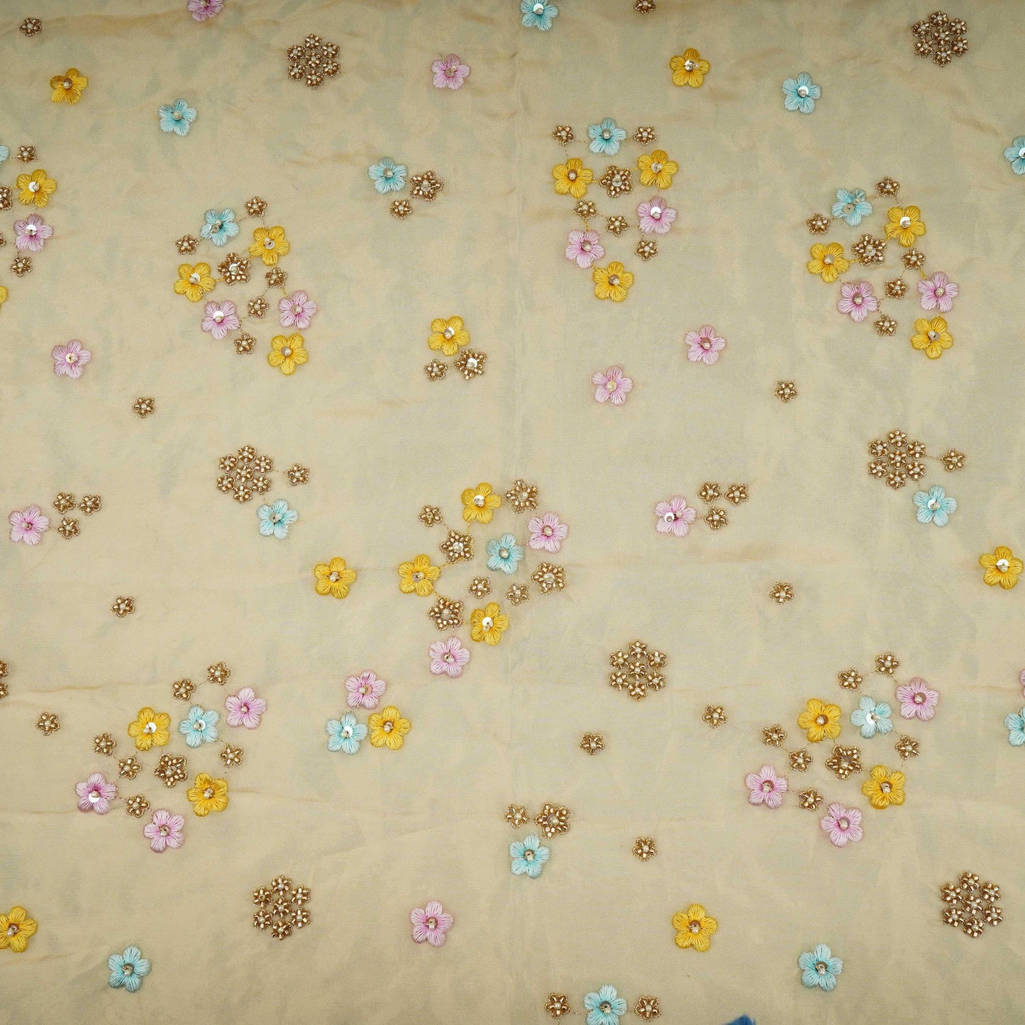 Golden floral cutdana hand embroidery Dyeable Kanjivaram Silk Fabric TF-31159