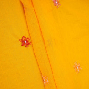 Yellow floral embroidery motif Mul Chanderi Fabric DC-29673 - TradeUNO